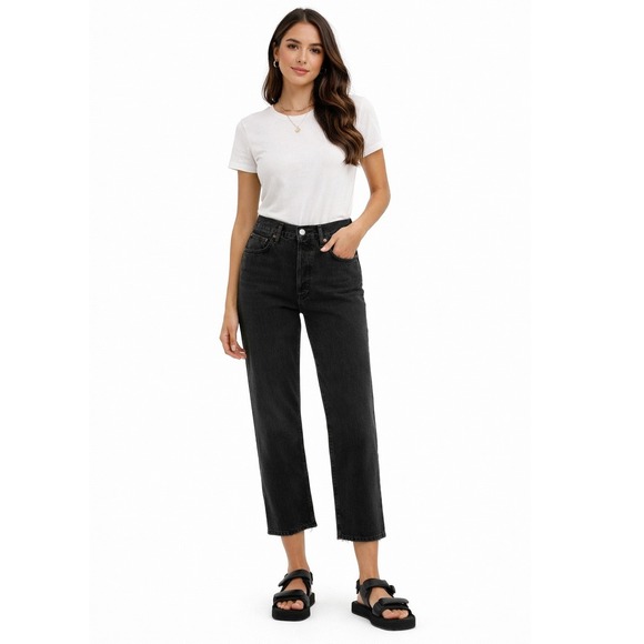 Agolde Denim - AGOLDE Riley High Rise Wide Crop Jeans Black Wash Denim Womens 29